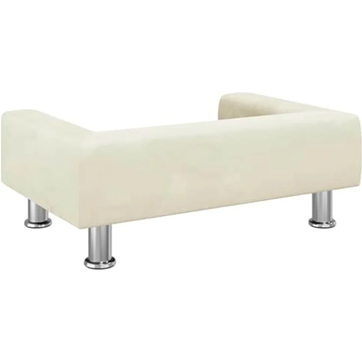 vidaXL Hundekorb Hundebett Creme 70x45x26,5 cm Samt Körbchen Hundesofa mit massivem Kiefernholzrahmen und verchromten Stahlfüßen – Bild 5