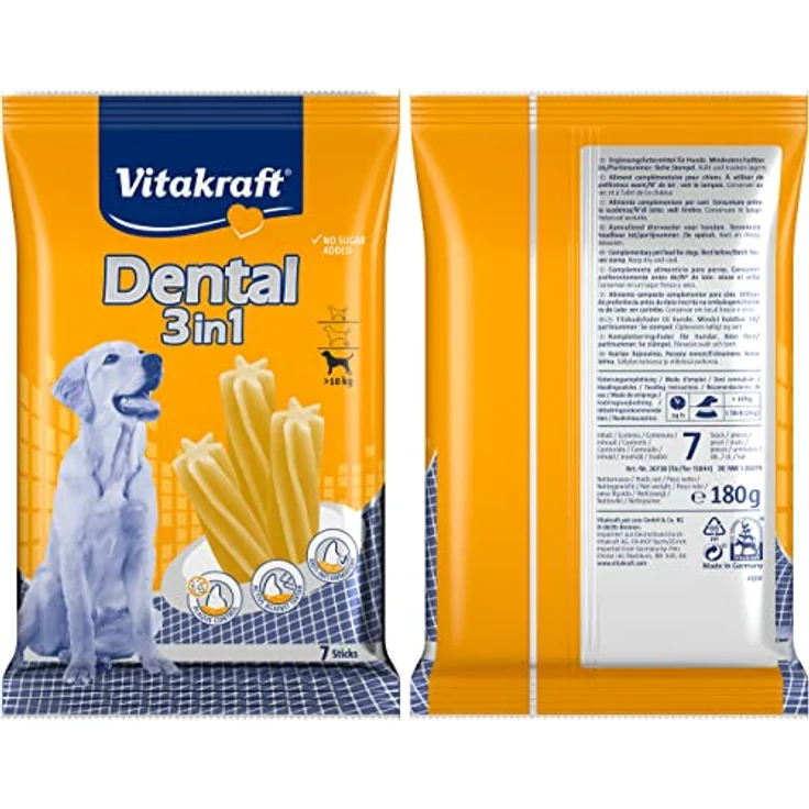 Vitakraft Hundezahnpflegesnack Multipack Dental 3in1, für mittelgroße Hunde ab 10 kg, zuckerfreie Rezeptur, 4 Packungen mit je 7 Sticks – Bild 3