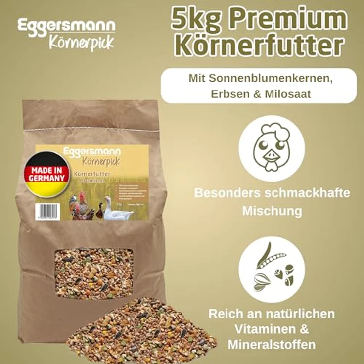 Eggersmann Körnerpick 5kg Premium Hühnerfutter - Vielseitige Körnermischung für Hühner, Gänse und Enten mit natürlichen Zutaten und Immunstärkenden Kräutern – Bild 2