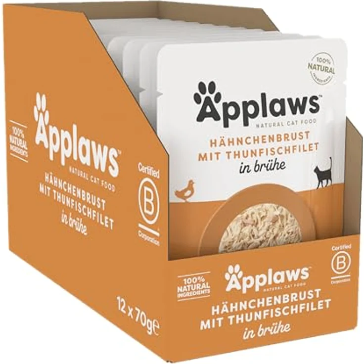 Applaws Natürliches Nassfutter für Katzen, Hühnchen mit Thunfisch in Brühe, 12 x 70g Beutel, 100% natürliche Zutaten, Premium-Protein, Omega-3 & 6 Unterstützung – Bild 1