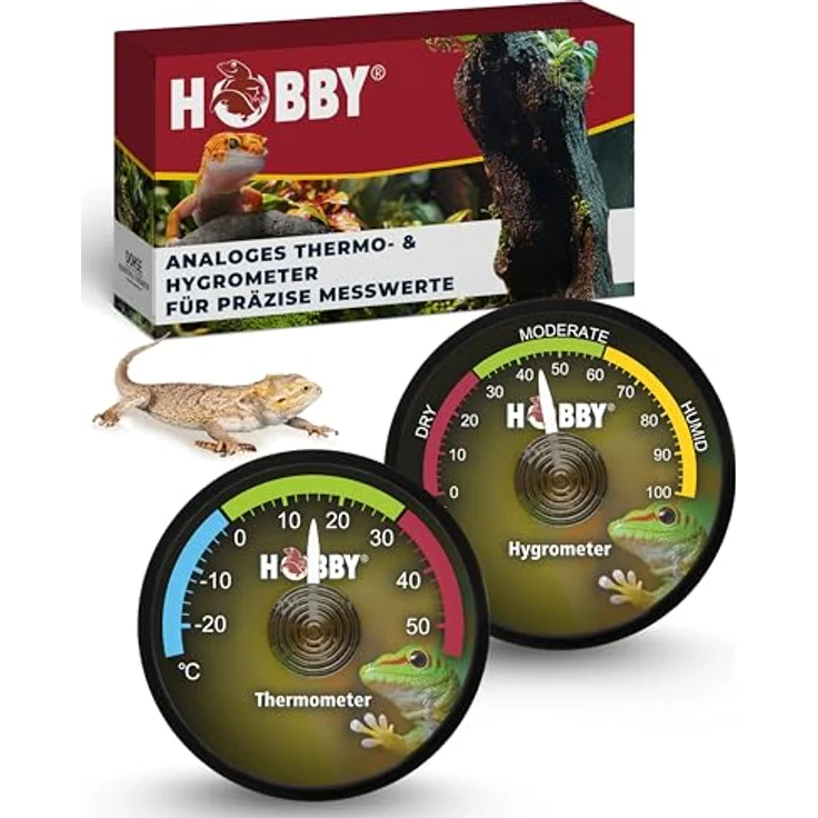 HOBBY Terraristik analoges Hygrometer & Thermometer, zur exakten Kontrolle der Luftfeuchtigkeit und Temperatur in Terrarien, selbstklebend, wartungsfrei – Bild 1