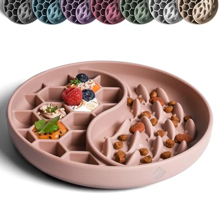 ne&no® Anti Schling Napf für Hunde und Katzen, Slow Feeder mit großem Saugnapf, Schleckmatte für Nassfutter und Trockenfutter, mauve – Bild 1