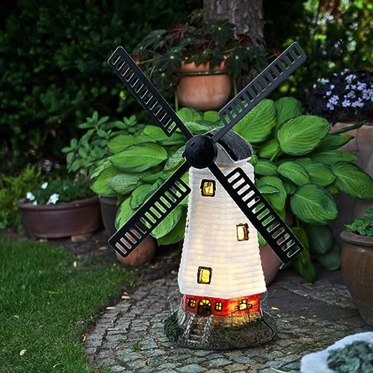 etc-shop Außenleuchte Solarlampe Windmühle, mehrfarbig, LED warmweiß, wetterfest IP44, LxBxH 19x42x51 cm, Akku mit 8-10 Stunden Leuchtdauer – Bild 3