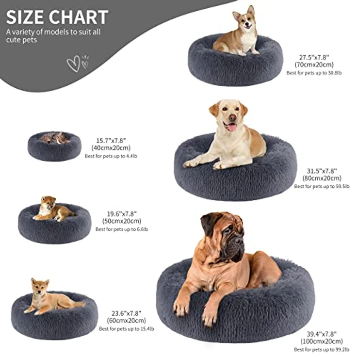 BVAGSS Hundebett Rund XH034, Flauschiges Donut Katzenbett aus ultraweichem Plüsch, Waschbar, Ø 80 cm, Dunkelgrau – Bild 4
