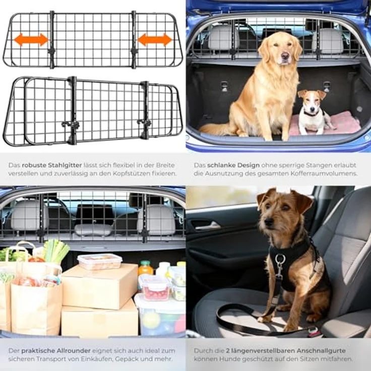 tectake® Hundegitter Auto, universelles Hundeschutzgitter aus solidem Stahl, variabel einstellbar für verschiedene Fahrzeugmodelle, mobiler Kofferraumschutz – Bild 5