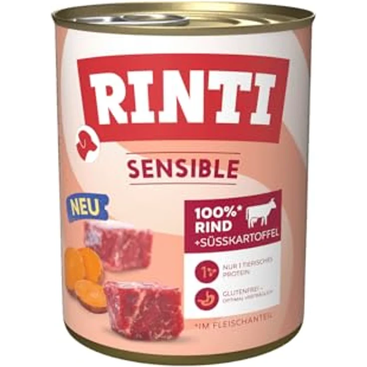 RINTI Sensible, Nassfutter für ausgewachsene Hunde, getreidefreies Alleinfutter mit Rind und Süßkartoffel, 6x800g – Bild 1