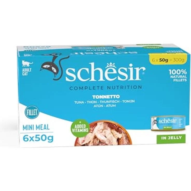 Schesir Bonito in Gelee, Vollwertiges Nassfutter für Katzen mit 100% natürlichen Thunfischfilets, 6 x 50 g, Cruelty-Free, mit Vitaminen – Bild 1