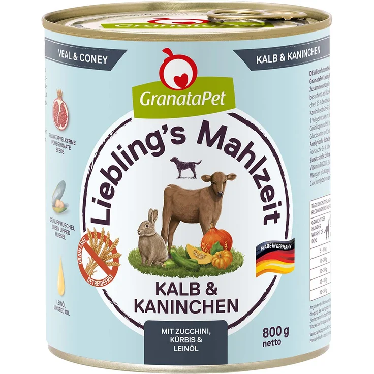 GranataPet Liebling's Mahlzeit, Hunde-Nassfutter mit Kalb und Kaninchen, ohne Konservierungsmittel, 6x800g