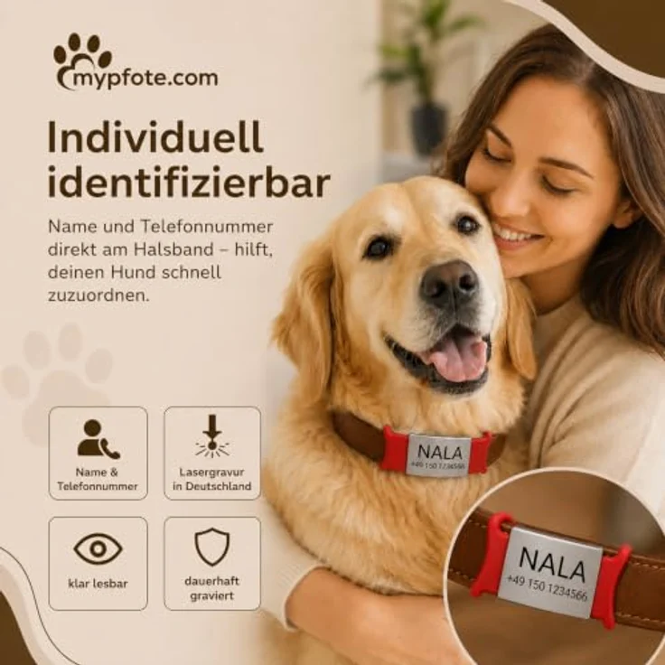 mypfote.com Hundemarke personalisiert für Halsband, Slider mit Gravur, Blau, Größe S, leise im Alltag und robuste Materialkombination – Bild 3