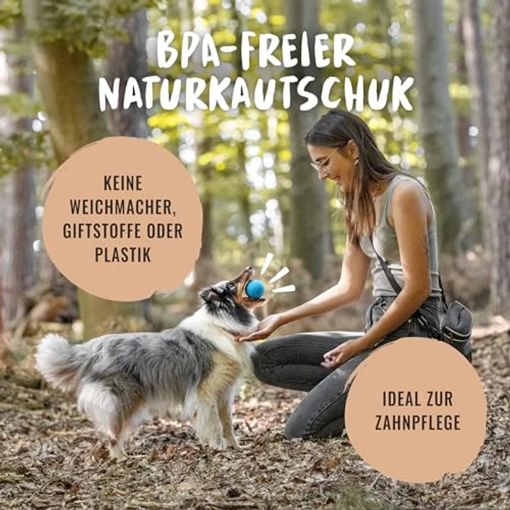 Rudelkönig Hundeball aus Naturkautschuk, blauer 6,5 cm Ø Ball, nahezu unzerstörbares Hundespielzeug für gesunde Zähne und Zahnfleisch – Bild 3
