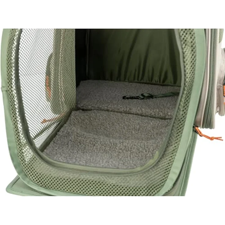 TRIXIE Rucksack Rocco, Tiertransporttasche mit ausklappbarer Liegefläche für Hunde bis 10 kg, beige/olivgrün – Bild 5