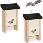 relaxdays Nistkasten Fledermauskasten 2er Set, schwarz, aus unbehandeltem Tannenholz mit Anflughilfe und rauer Oberfläche