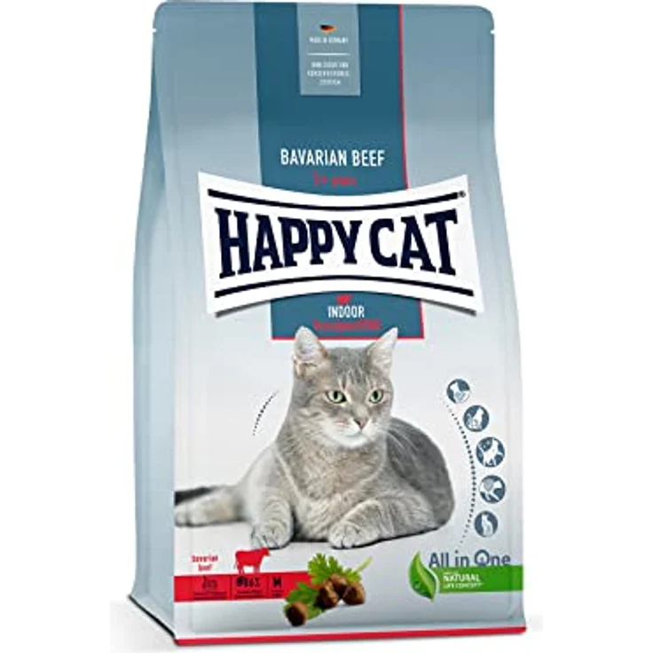 Happy Cat Indoor Adult Voralpen Rind, Katzen-Trockenfutter für ausgewachsene Katzen, 4 kg, leicht verdaulich, hohe Proteinqualität, ohne künstliche Zusatzstoffe – Bild 1