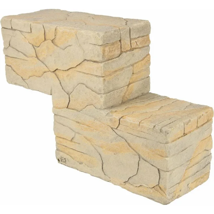 Terra Della Terrariendeko Baustein Combo Fels 3, beige, stapelbares Konstruktionsbauteil mit natürlichem Sandstein-Look, 28 x 9 x 18,5 cm