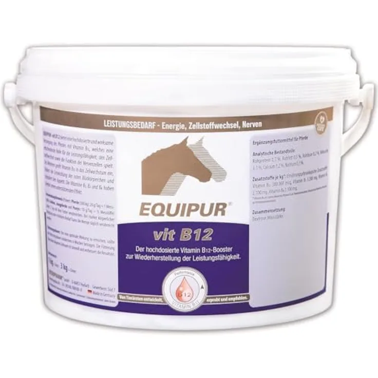 Equipur VIT B12, 3 kg Ergänzungsfuttermittel für Pferde, hochdosierter Vitamin B12-Booster zur Wiederherstellung der Leistungsfähigkeit, ADMR-konform