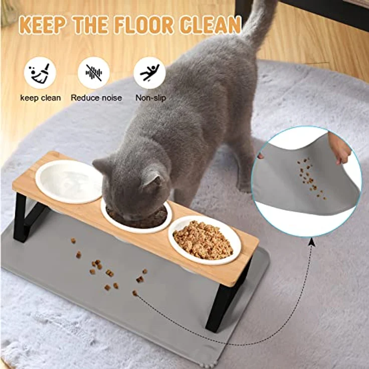 Lannvan Katzennapf Erhöht, 3er Set Keramik mit Silikonunterlage, ergonomisch Neigung 15° für Katzen und kleine Hunde, rutschfest und leicht zu reinigen – Bild 5
