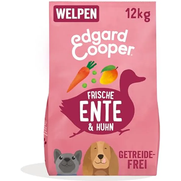 Edgard Cooper Welpenfutter, Trockenfutter für Hunde Ente Huhn, 12kg, getreidefrei und zuckerfrei, natürliche Zutaten, frisch und voller essentieller Aminosäuren
