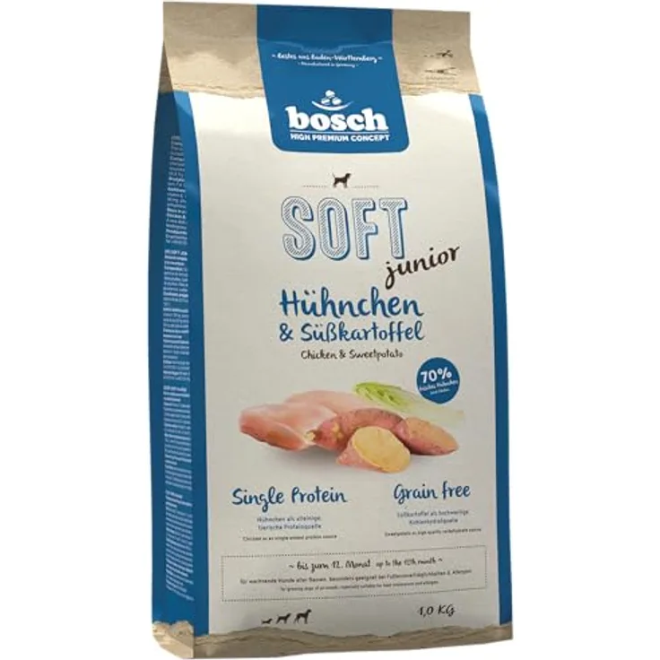 Bosch Soft Junior Hühnchen & Süßkartoffel, Getreidefreies Hundefutter für ernährungssensible Junghunde, 2,5 kg