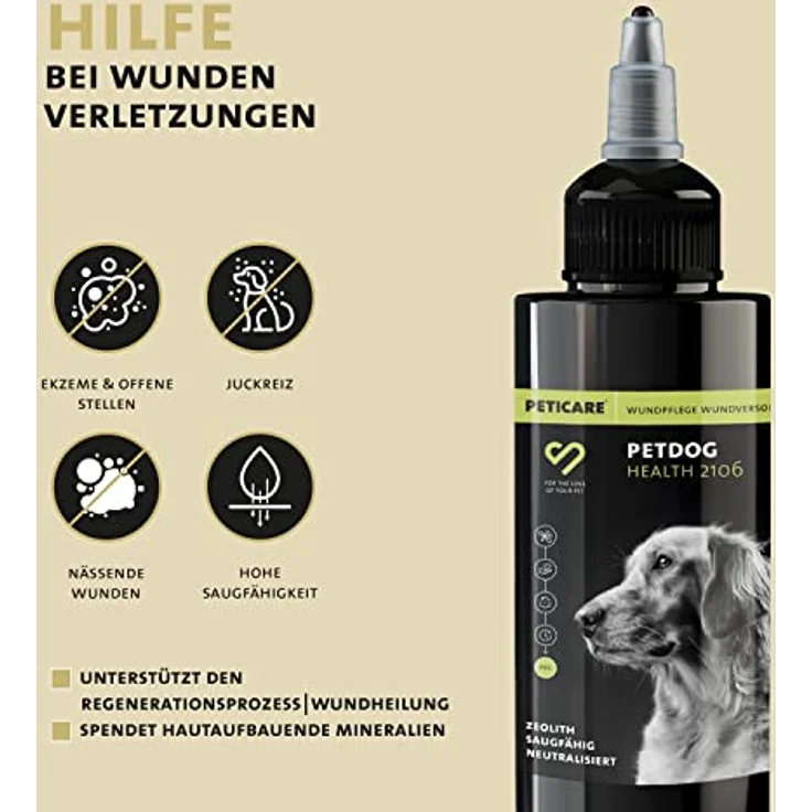 Peticare Spezial Wund-Puder für Hunde, Katzen | 100% hochwertiges Zeolith-Pulver | hohe Saugfähigkeit | PRS® System für langanhaltende Wirkung - 70 g – Bild 2