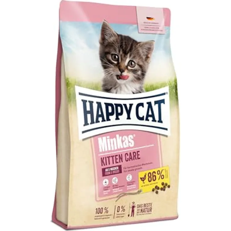 Happy Cat Minkas Kitten Care Geflügel, Trockenfutter für Katzenwelpen von 5 Wochen bis 6 Monate, 10 kg, hohe Rohfaseranteil gegen Haarballenbildung, nachhaltig produziert
