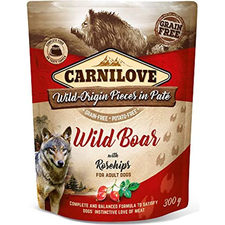 CARNILOVE Wild Boar with Rosehip, 300 g Nassfutter für ausgewachsene Hunde, kartoffel- und getreidefrei, Alleinfuttermittel mit niedrigem Fettgehalt
