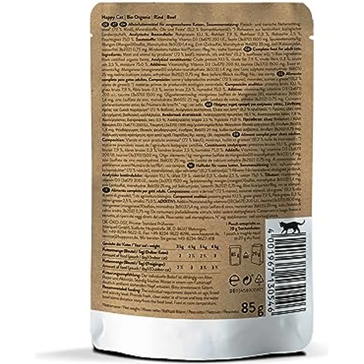 Happy Cat 70485 All Meat Adult Bio Pouch Rind, getreidefreies Katzen-Nassfutter aus biologischer Landwirtschaft, 85g – Bild 4