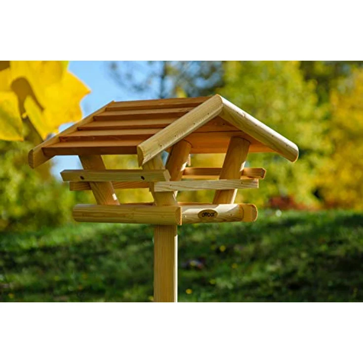 dobar 21053FSC Vogelhaus Berni mit braunem Dach, Vogelfutterhaus mit Ständer, 44 x 44 x 101 cm, Bernstein – Bild 7
