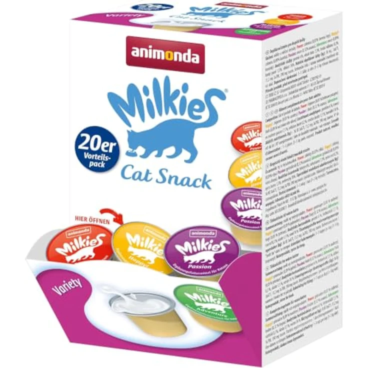Animonda Milkies 20x15g Variety, flüssiger Milch-Snack für Katzen in praktischen Portions-Cups – Bild 1