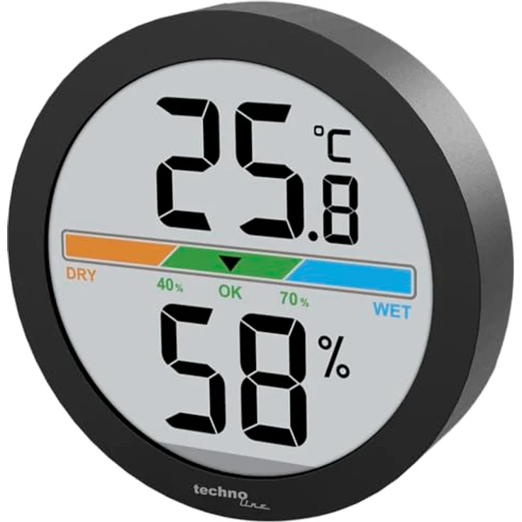 Technoline WS9418 Mini Thermo-Hygrometer, Raumklimastation mit Temperatur- und Luftfeuchtigkeitsmessung, farbiger Raumkomfortanzeige, 6cm, inkl. CR2032 Batterie – Bild 1