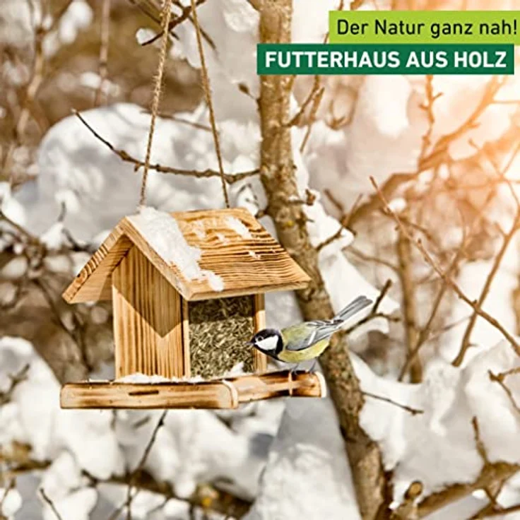 Windhager Vogelfuttersilo GARDEN, Vogelfutterhaus Vogelhäuschen Futterspender, aus Fichtenholz, inklusive Aufhängeschnur, 24 x 24 x 19 cm, 06911 – Bild 4