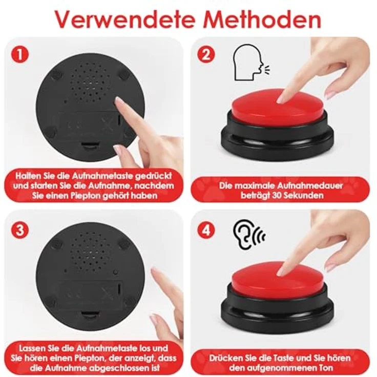 Gaethra 6er-Set Buzzer mit Aufnahmefunktion, 30 Sekunden Aufnahme & Sound, Hundetraining, Intelligenzspielzeug für Hunde in 6 Farben – Bild 5