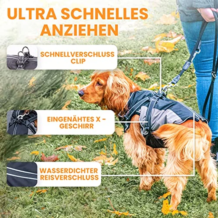 Tierhood Regenmantel Hund, wasserdicht mit integriertem Geschirr, reflektierende Hunderegenjacke für kleine Hunde – Bild 2