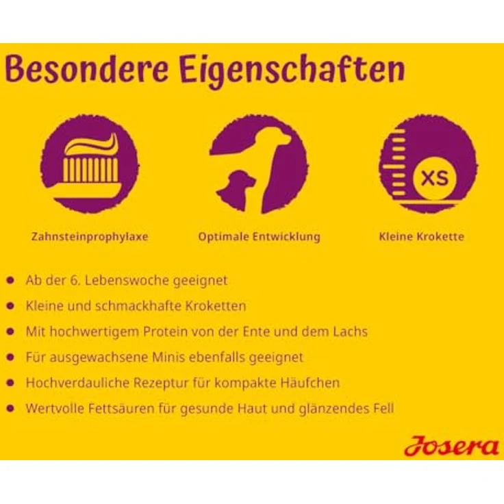 JOSERA Mini Junior Ente & Lachs, Premium Trockenfutter für wachsende Hunde bis 10 kg, glutenfrei, 1 x 3 kg, kleine Kroketten, mit Zahnsteinprophylaxe – Bild 4