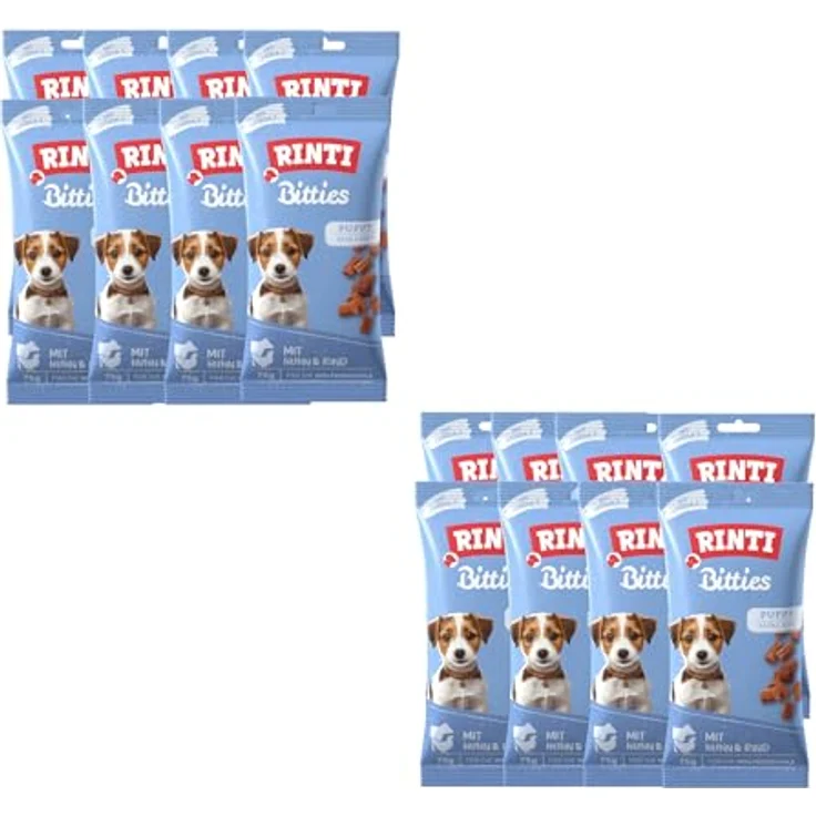 Rinti Extra Bitties Puppy Huhn, Welpensnack mit viel frischem Fleisch, 6 x 75 g (Huhn & Rind), ohne Zucker, Soja und Getreide, mit Omega-3 – Bild 2