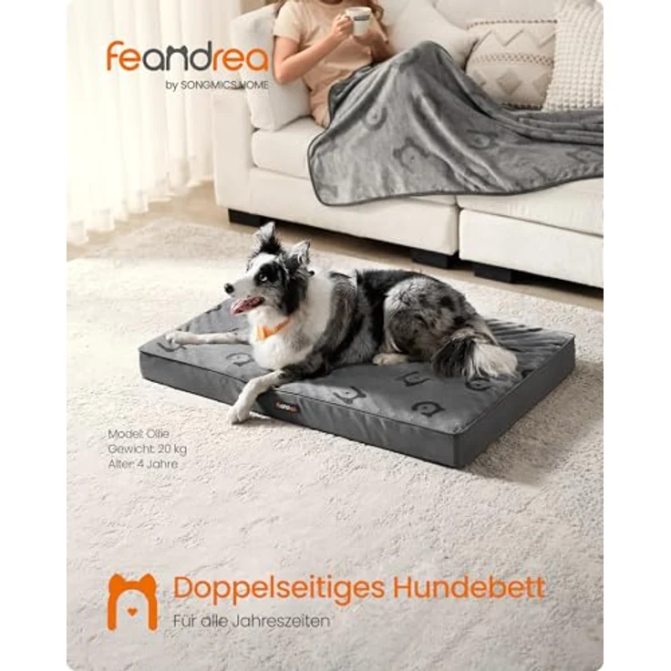 Feandrea Hundebett PGW243G01, waschbares Hundekissen, abnehmbar, wasserdicht, 105 x 73 x 8 cm, Größe XL, Taubengrau, für mittelgroße und große Hunde – Bild 2