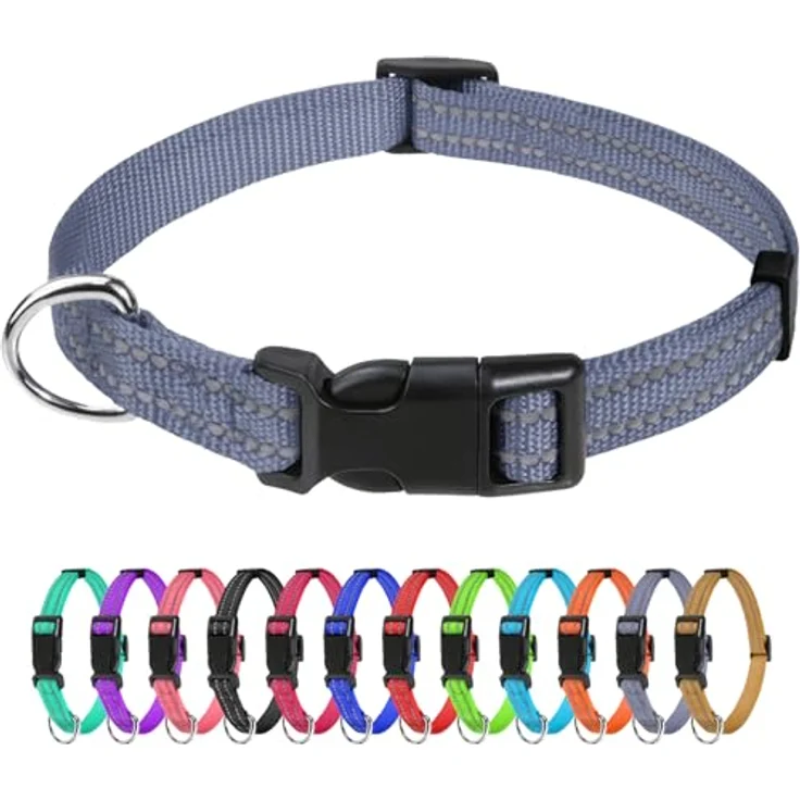 TagME Nylon Hundehalsband, Verstellbares Reflektierendes Hundehalsband mit Sicherheits-Schnalle für Welpen, Grau, 1.0 cm Breite, Hochreflektierendes Design – Bild 1