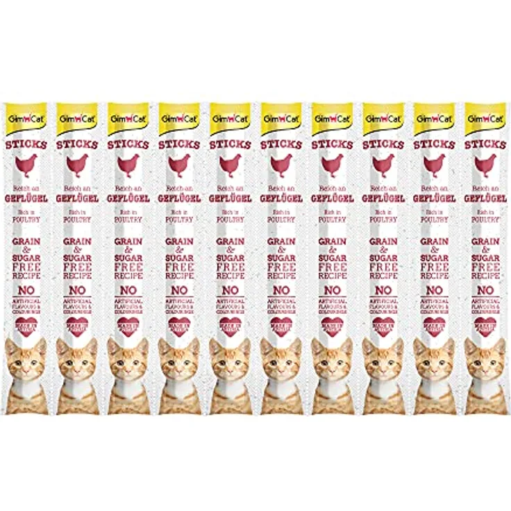 GimCat Sticks Geflügel, Katzensnack, 10 Stk. 50g, ideal für eine Portionierung