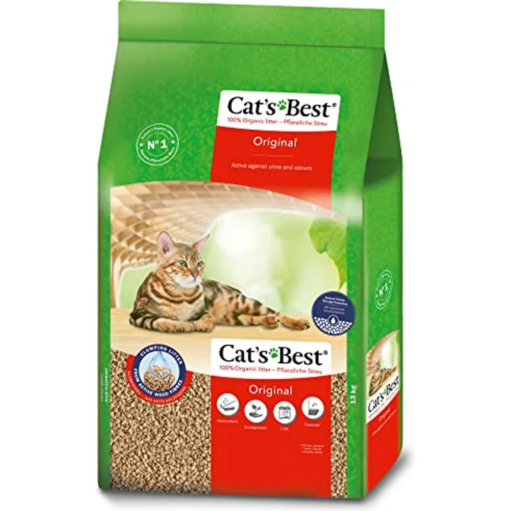 Cat's Best Ajm Pet Katzenstreu, Klumpstreu aus 100% Biofaser, 13 kg, biologisch abbaubar, 3x höhere Ergiebigkeit