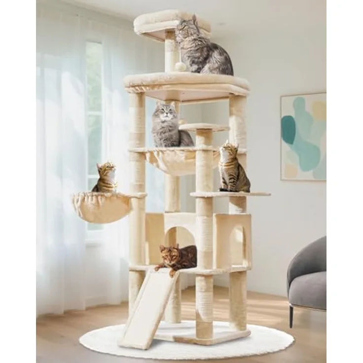 Taoqimiao 183cm Kratzbaum XXL, Großer Katzenbaum mit doppelten Plattformen, Hängematte und umfangreichen Kratzmöglichkeiten für große Katzen