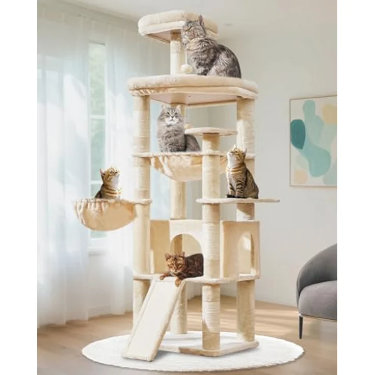 Taoqimiao 183cm Kratzbaum XXL, Großer Katzenbaum mit doppelten Plattformen, Hängematte und umfangreichen Kratzmöglichkeiten für große Katzen – Bild 1