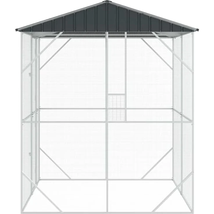 vidaXL Vogelkäfig Anthrazit, verzinkter Stahl, 215 x 208 x 247 cm, wetterfest und stabil, ideal für Garten und Terrasse – Bild 5