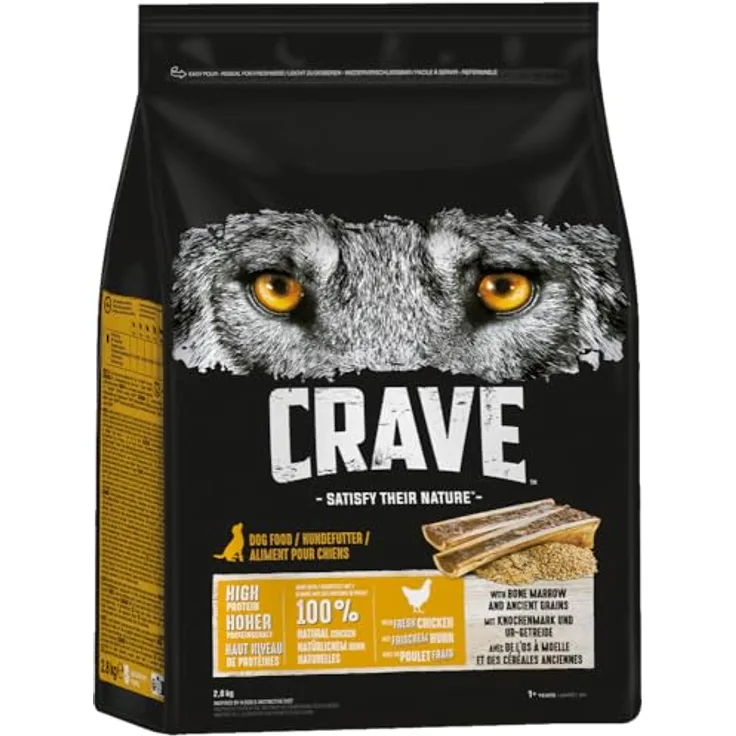 CRAVE™ Hund Beutel Huhn mit Knochenmark und Urgetreide, 2,8kg, proteinreiche Hundenahrung ohne Getreide