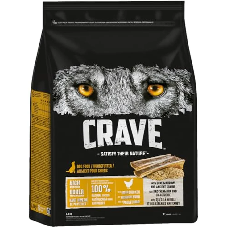 CRAVE™ Hund Beutel Huhn mit Knochenmark und Urgetreide, 2,8kg, proteinreiche Hundenahrung ohne Getreide – Bild 1