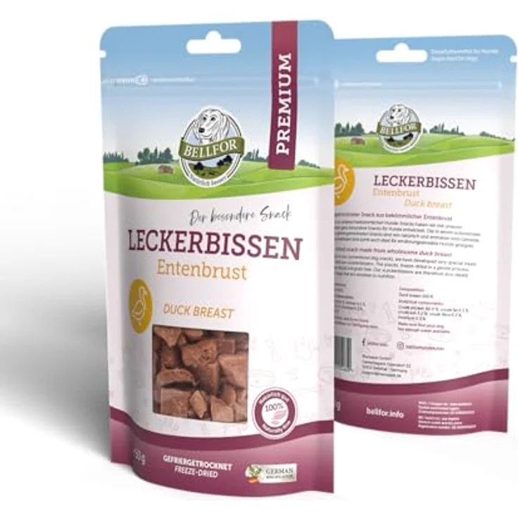 Bellfor Leckerbissen für Hunde, Entenbrust, 50 g - Gefriergetrockneter, getreidefreier Snack für empfindliche Hunde, leicht verdaulich, ohne künstliche Zusatzstoffe – Bild 3