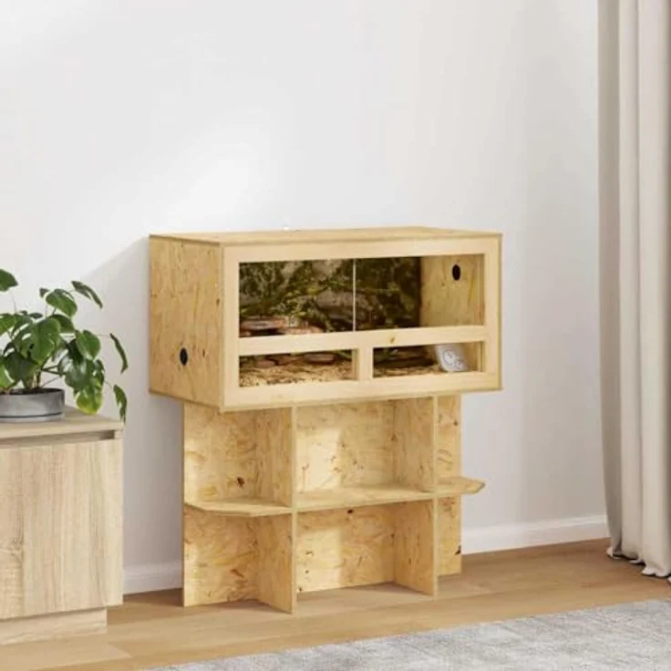 vidaXL Terrarium Braun 80 x 40 x 40 cm, OSB mit klarem Glas, rustikal und langlebig, ideal für Reptilien und Nagetiere – Bild 2