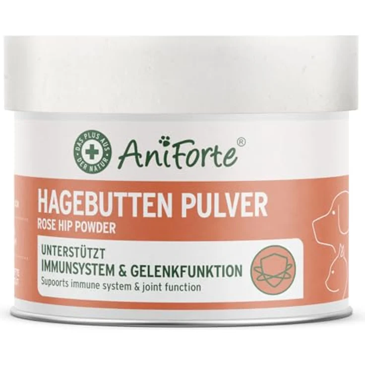 AniForte Hagebuttenpulver 250 g, 100% natürliches Ergänzungsfutter mit hohem Vitamin C-Gehalt zur Unterstützung von Gelenkfunktion und Immunsystem für Hunde und Katzen – Bild 1