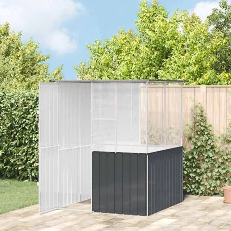 vidaXL Vogelkäfig Anthrazit 154 x 154 x 200 cm, Verzinkter Stahl, Wetterfest, Moderne Vogelvoliere mit großzügigem Platz für Vögel – Bild 2