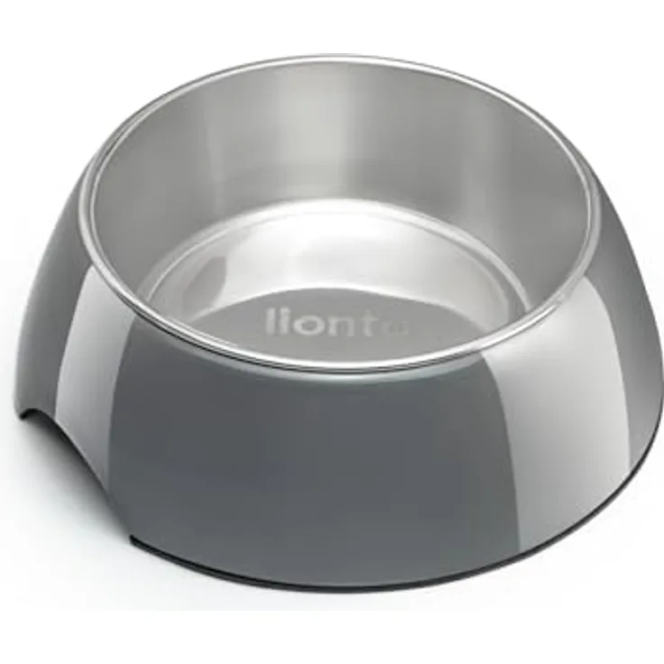 lionto Futternapf aus Melamin, 940 ml herausnehmbarer Edelstahlnapf, Anti-Rutsch Boden, leicht zu reinigen, ergonomisches Design, grau, für Hunde & Katzen