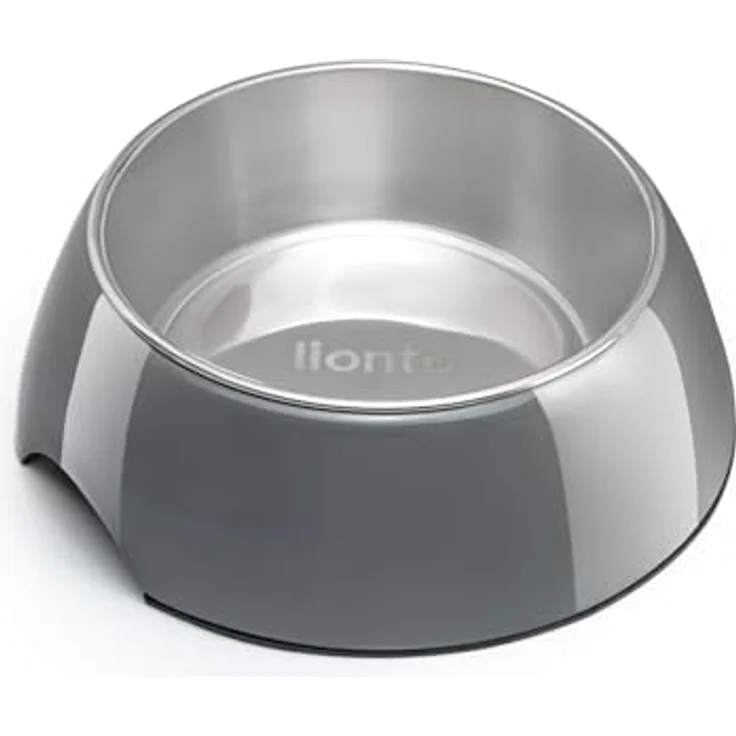 lionto Futternapf aus Melamin, 940 ml herausnehmbarer Edelstahlnapf, Anti-Rutsch Boden, leicht zu reinigen, ergonomisches Design, grau, für Hunde & Katzen – Bild 1