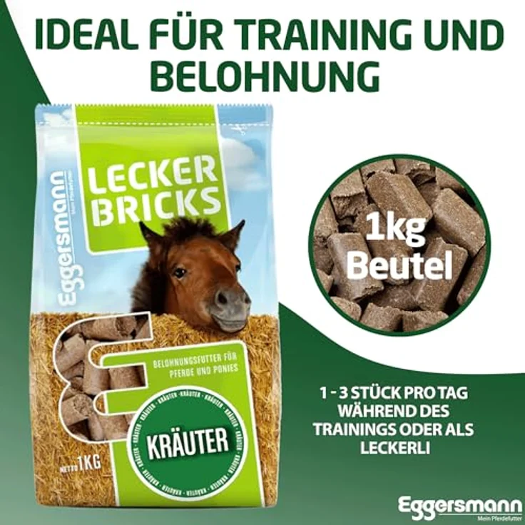 Eggersmann Mein Pferdefutter Lecker Bricks, 1kg Pferde-Leckerlis mit natürlichem Kräuter-Geschmack, ideal als Belohnung für Pferde & Ponys, hochwertige Zutaten – Bild 5